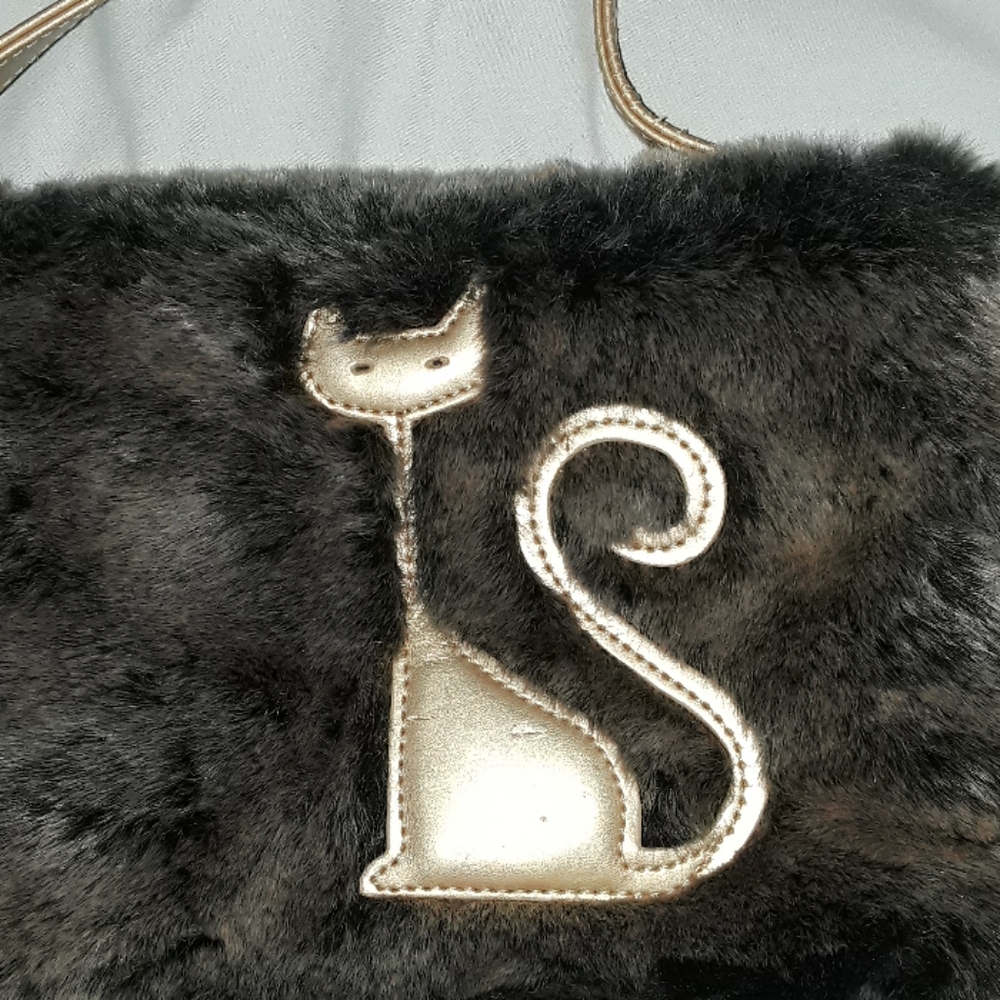 Brown Faux Fur Gold Cat Kitty Purse